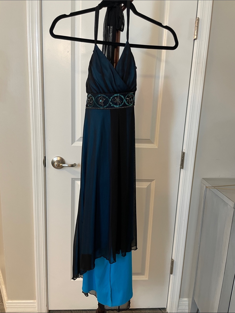 City Triangles Teal and Black Halter High-Low Dress; Worn once